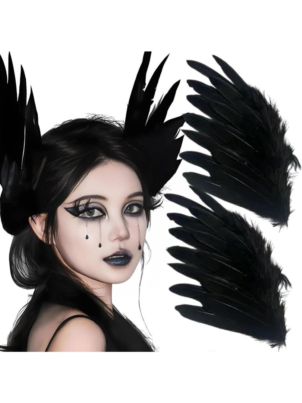 Women Black Feather Hair Swan Ballet Hairpin Stage Performance Costume Headpiece
